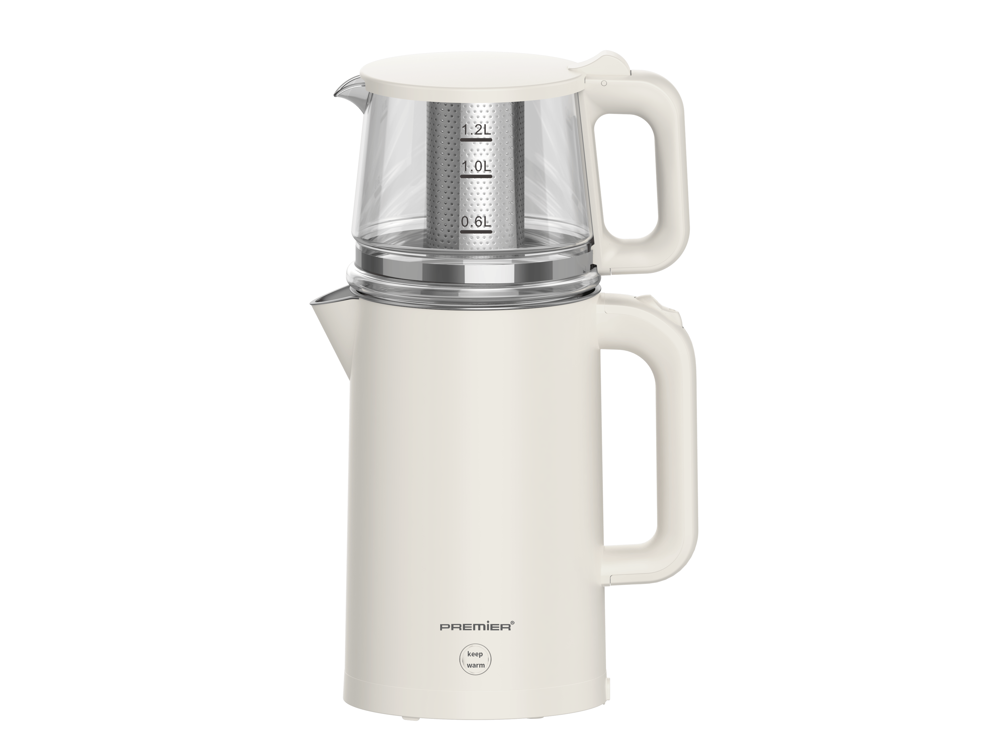 PTP 3418 2in1 Çay Makinesi & Su Isıtıcı Özellikli – 304 Paslanmaz Çelik, Çift Katmanlı - Krem
