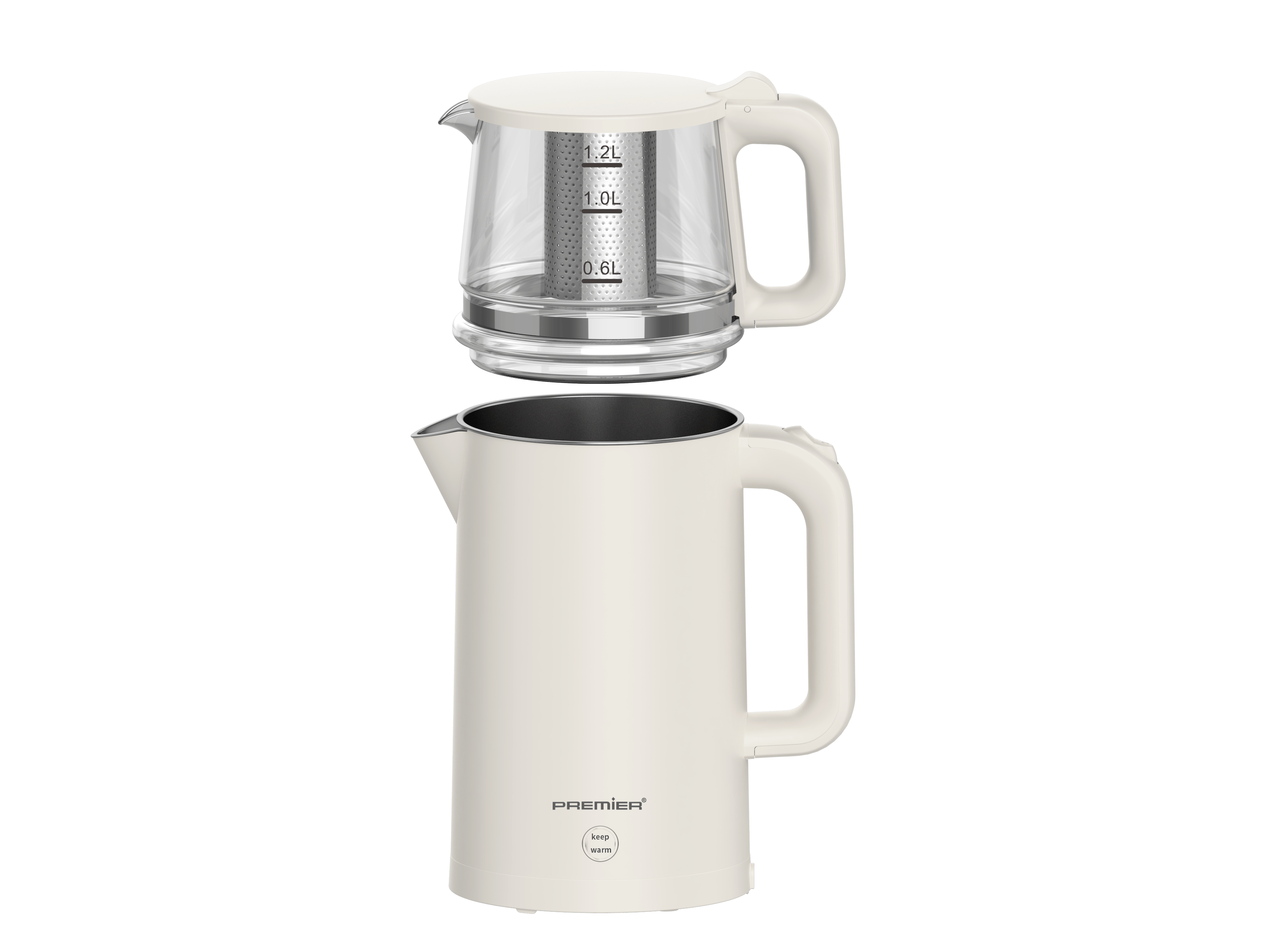 PTP 3418 2in1 Çay Makinesi & Su Isıtıcı Özellikli – 304 Paslanmaz Çelik, Çift Katmanlı - Krem