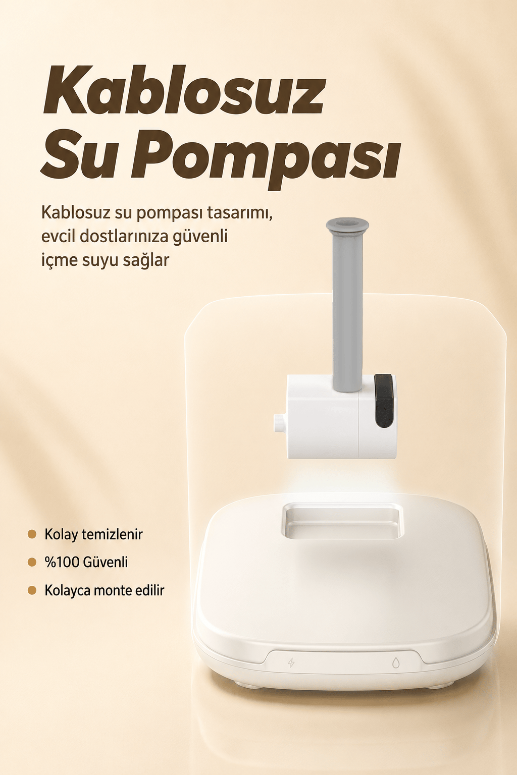 PWF 2150 Akıllı Otomatik Sensörlü Kedi Köpek Paslanmaz Çelik Su Çeşmesi 2,5L - Petmate Flowsense - Krem