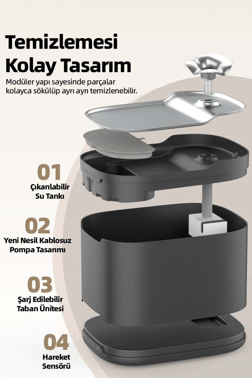 PWF 2150 - Evcil Hayvan Akıllı Su Çeşmesi - Petmate Flowsense - Siyah