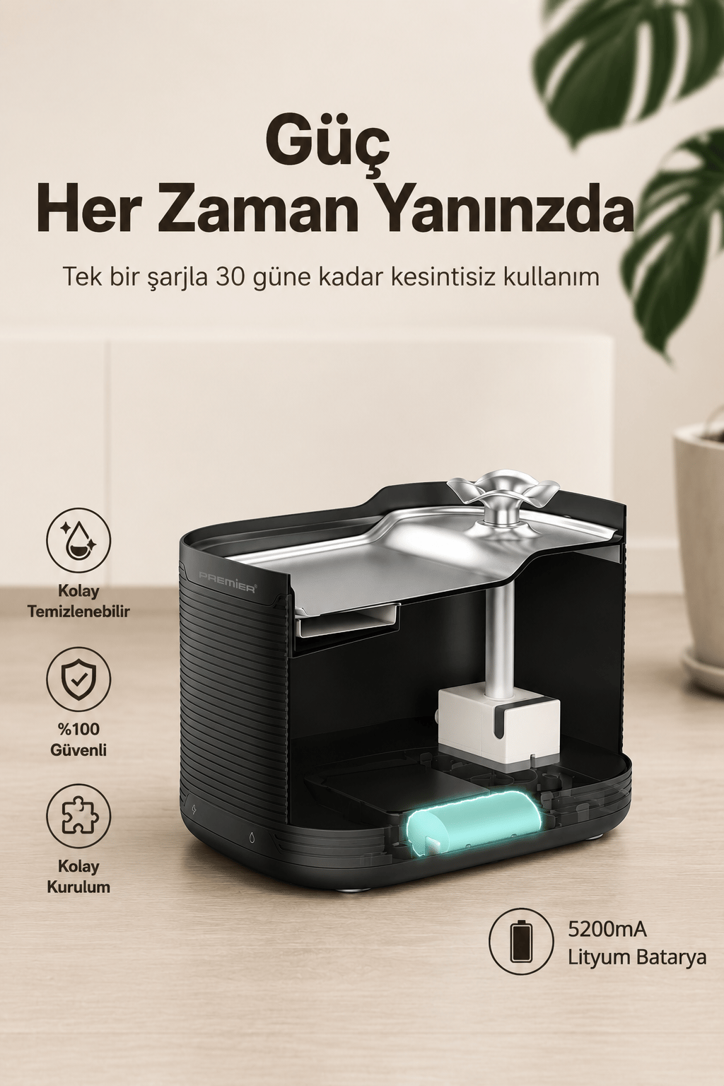 PWF 2150 - Evcil Hayvan Akıllı Su Çeşmesi - Petmate Flowsense - Siyah