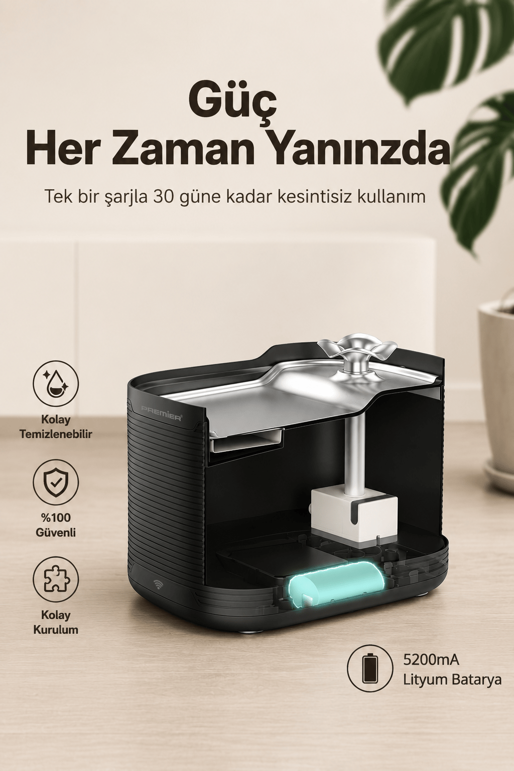 PWF 3150 Petmate Flowsense Pro - Wi-Fi ve Sensörlü Akıllı Otomatik Kedi Köpek Su Çeşmesi 2,5 L – Paslanmaz Çelik - BPA içermez - Siyah