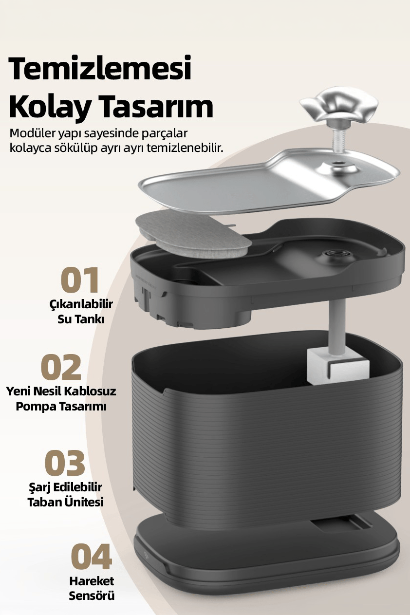 PWF 3150 Petmate Flowsense Pro - Wi-Fi ve Sensörlü Akıllı Otomatik Kedi Köpek Su Çeşmesi 2,5 L – Paslanmaz Çelik - BPA içermez - Siyah