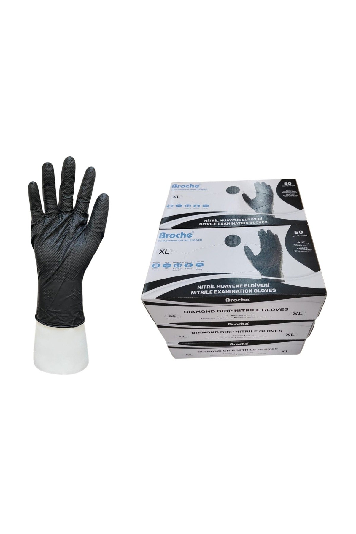 ELMAS DOKULU EKSTRA KALIN SİYAH NİTRİL ELDİVEN XL BEDEN 6'LI PAKET