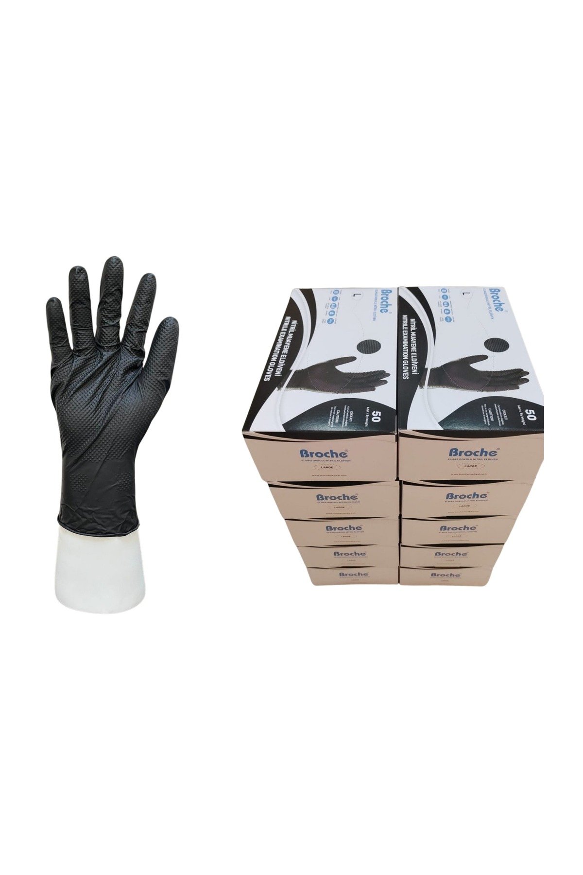 ELMAS DOKULU EKSTRA KALIN SİYAH NİTRİL ELDİVEN L BEDEN 10'LU PAKET