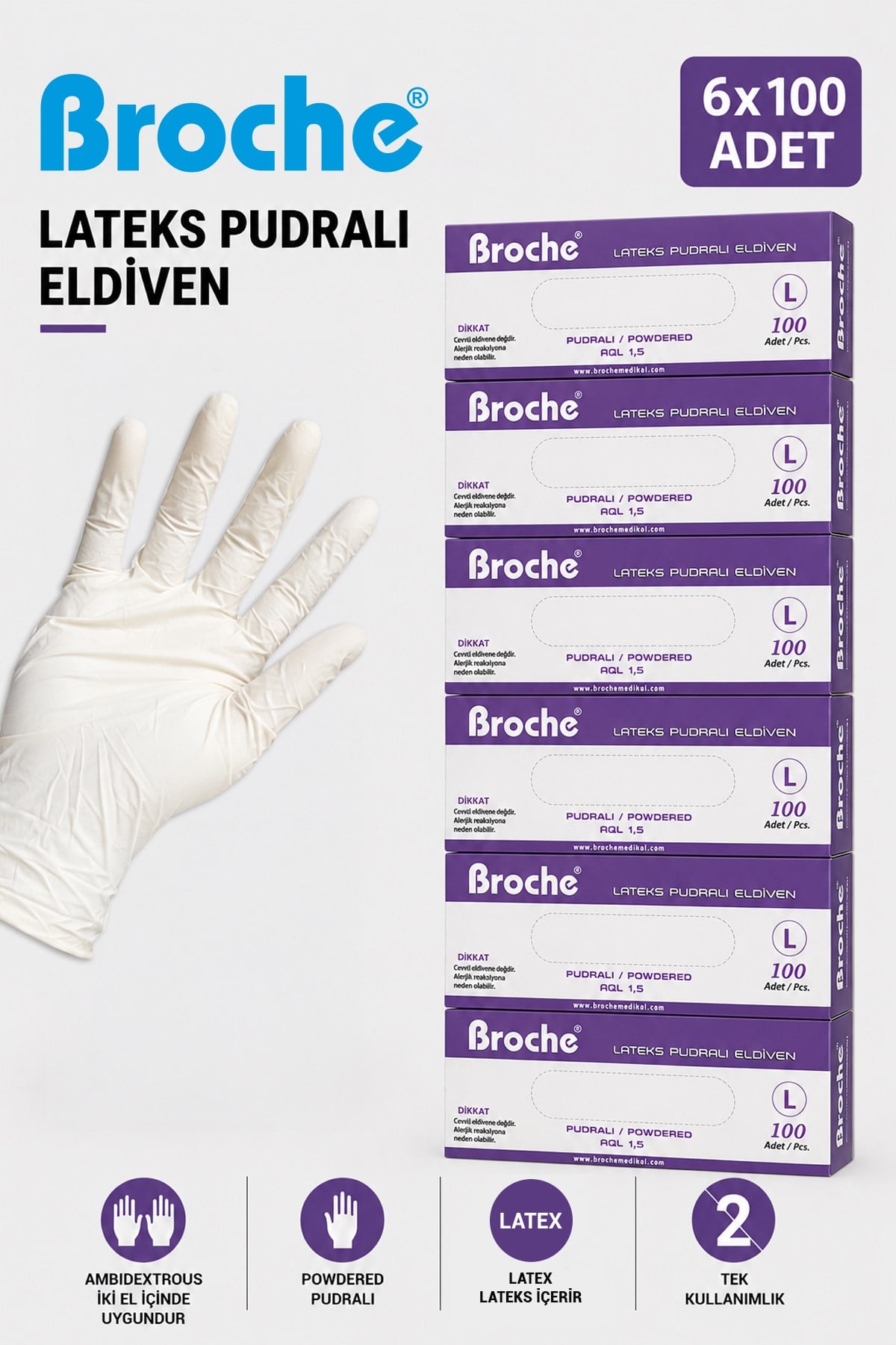 LATEKS PUDRALI MUAYENE ELDİVENİ L BEDEN 6'LI PAKET