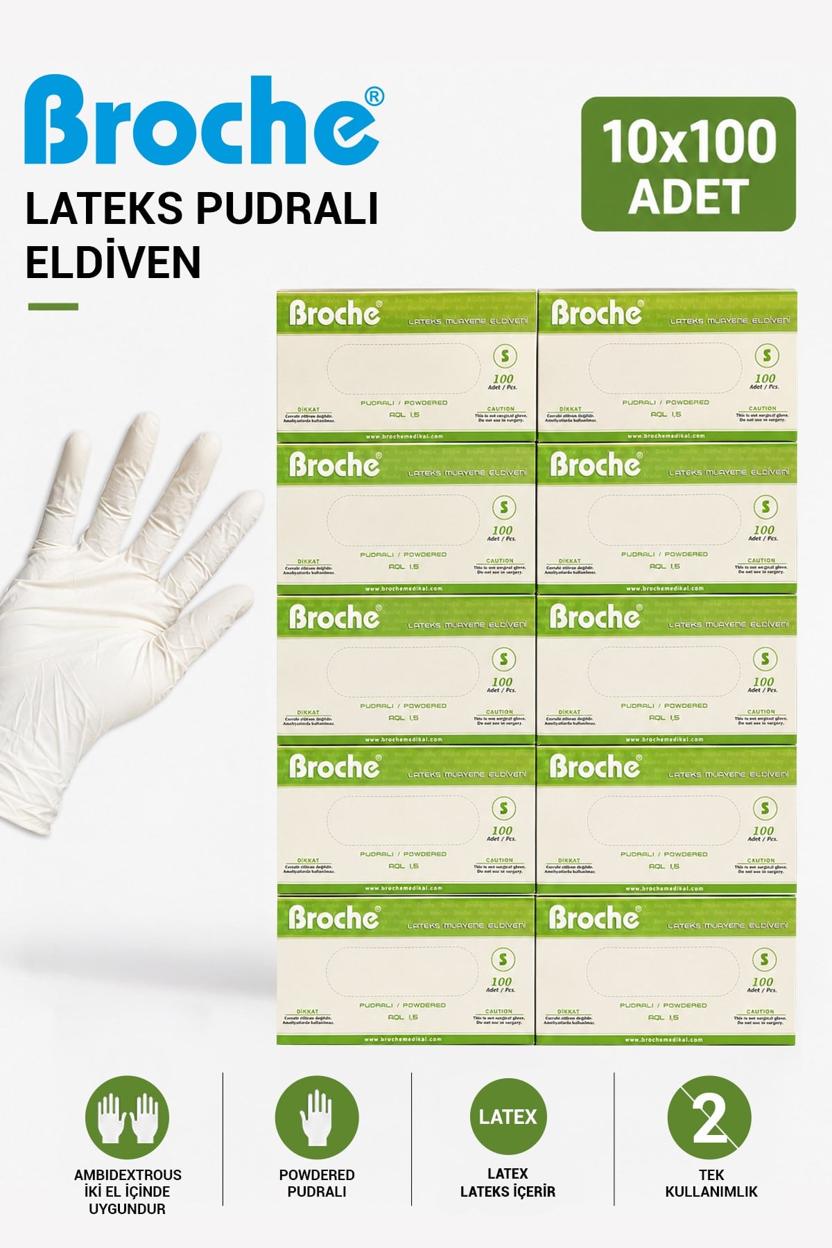 LATEKS PUDRALI MUAYENE ELDİVENİ S BEDEN 10'LU PAKET