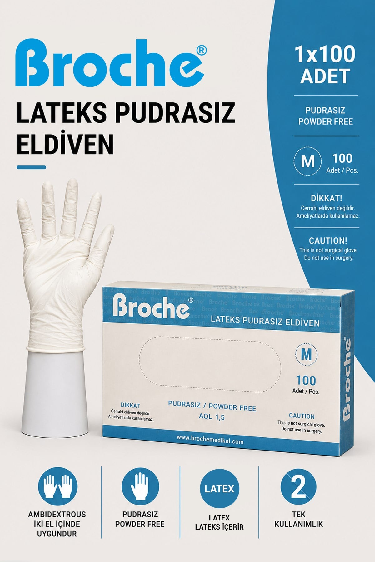 LATEKS PUDRASIZ MUAYENE ELDİVENİ M BEDEN 100 ADET