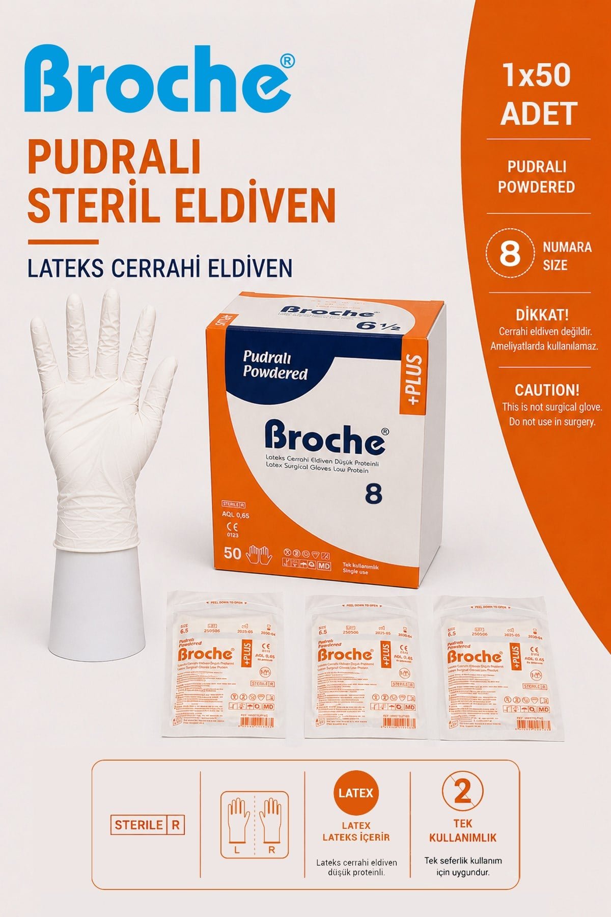 PUDRALI STERİL CERRAHİ ELDİVEN NO: 8 (50 ÇİFT)