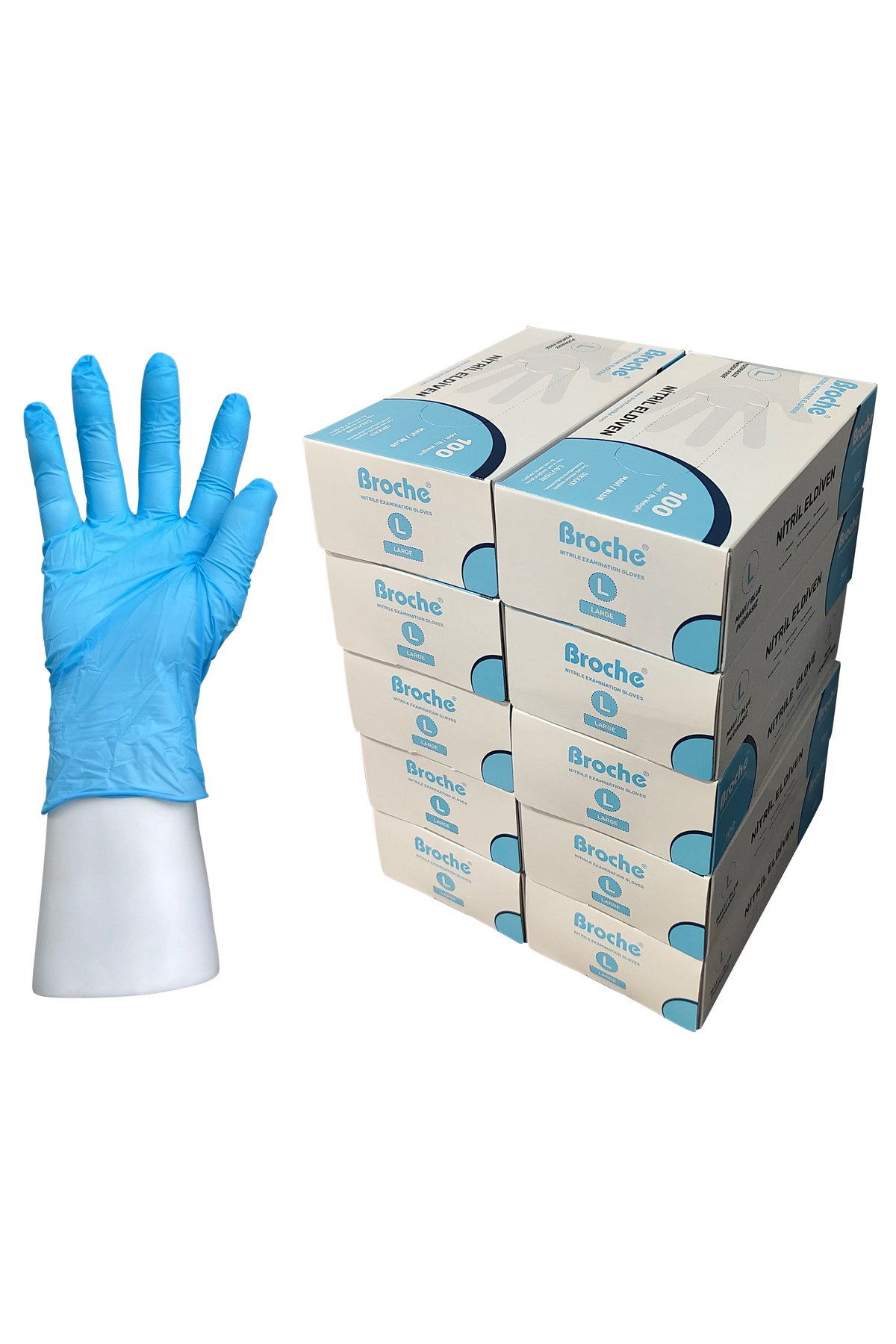 PUDRASIZ MAVİ NİTRİL ELDİVEN L BEDEN 10'LU PAKET