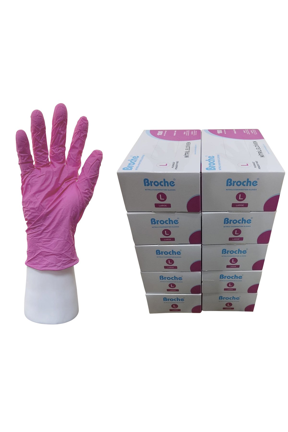 PUDRASIZ NİTRİL ELDİVEN L BEDEN PEMBE 10'LU PAKET