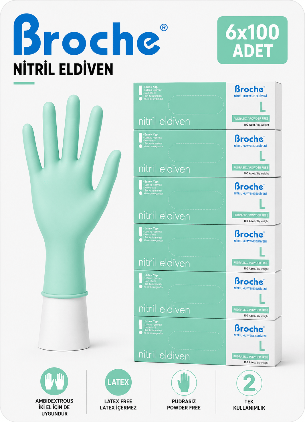 PUDRASIZ NİTRİL ELDİVEN S BEDEN YEŞİL 6'LI PAKET