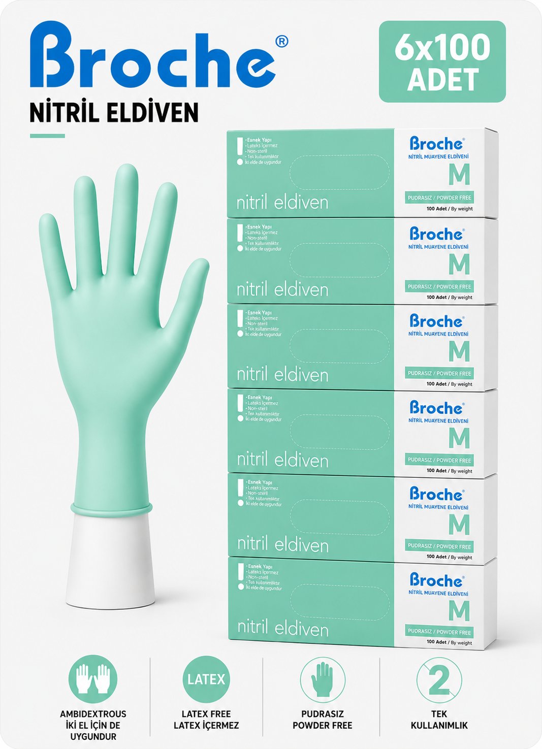 PUDRASIZ NİTRİL ELDİVEN S BEDEN YEŞİL 6'LI PAKET