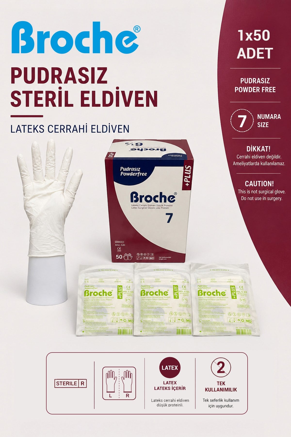 PUDRASIZ STERİL CERRAHİ ELDİVEN NO: 7 (50 ÇİFT)