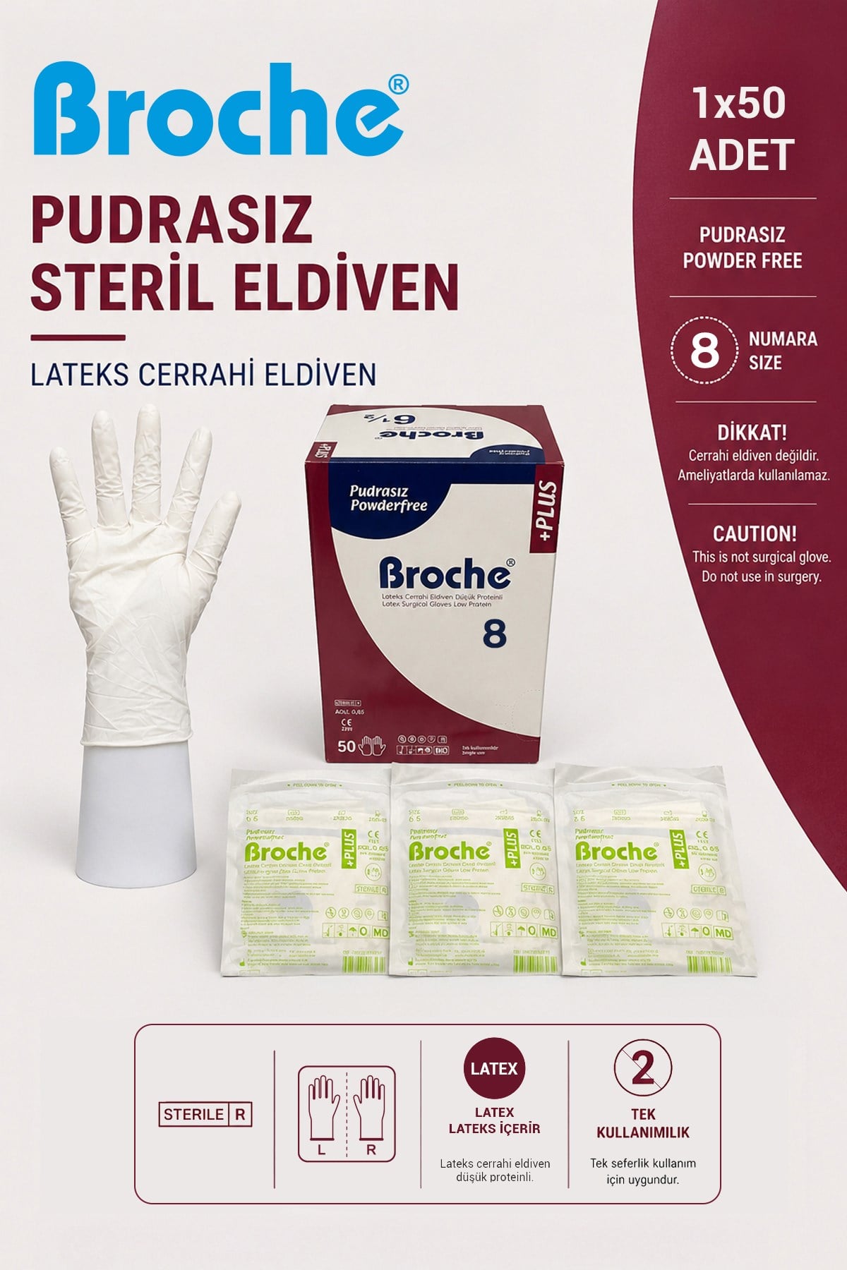 PUDRASIZ STERİL CERRAHİ ELDİVEN NO: 8 (50 ÇİFT)