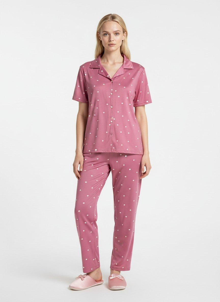  LADUREN – Seraphine No:21 Set Kısa Kol, Düğmeli, Puantiyeli Pijama