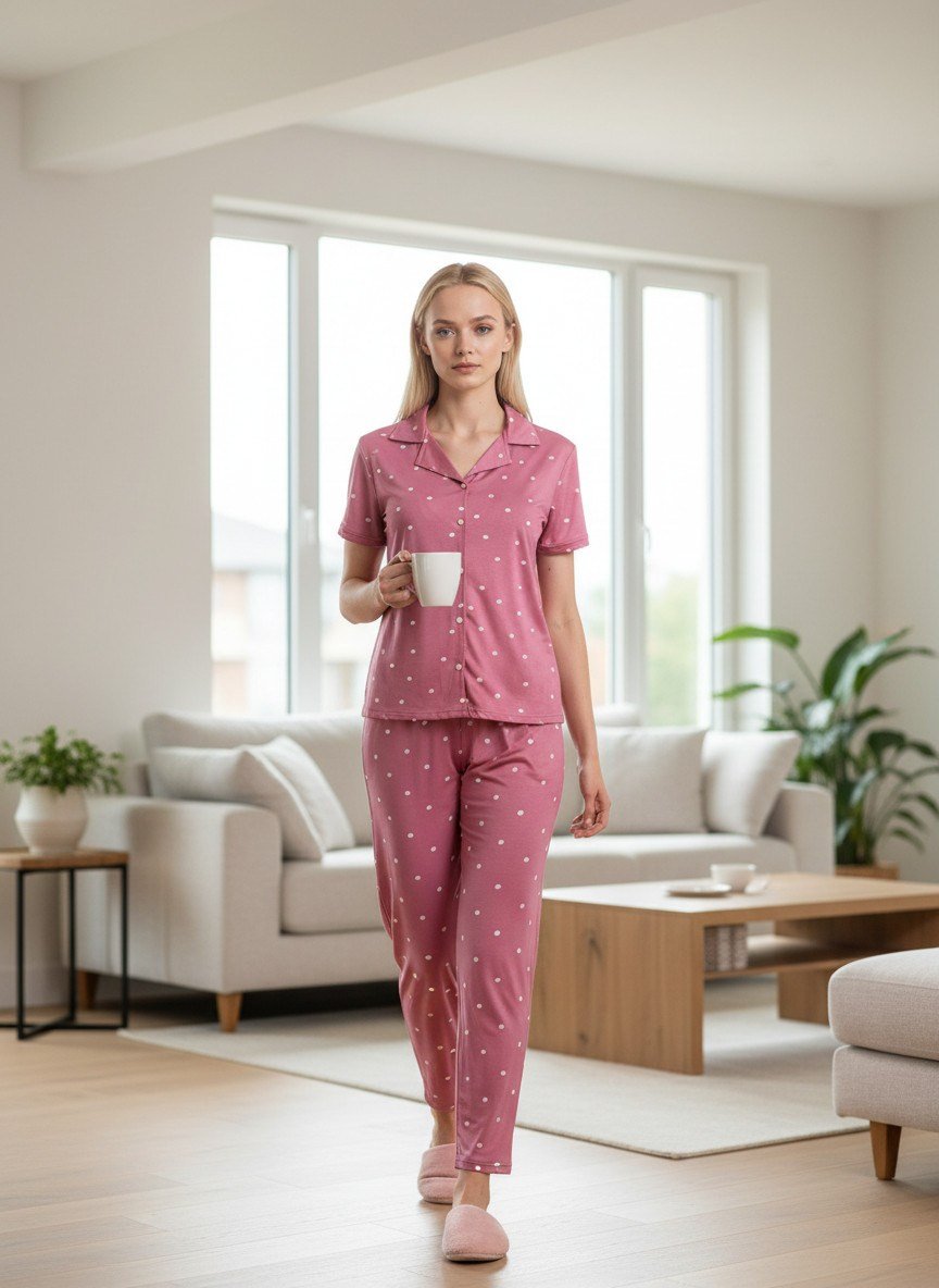  LADUREN – Seraphine No:21 Set Kısa Kol, Düğmeli, Puantiyeli Pijama
