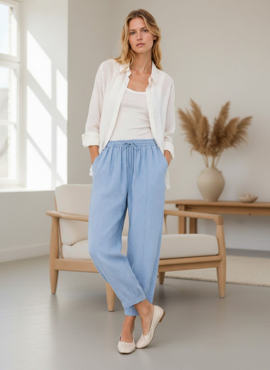 İKOLL %100 TENCEL YIKAMA EFEKTLİ PANTOLON MAVİ