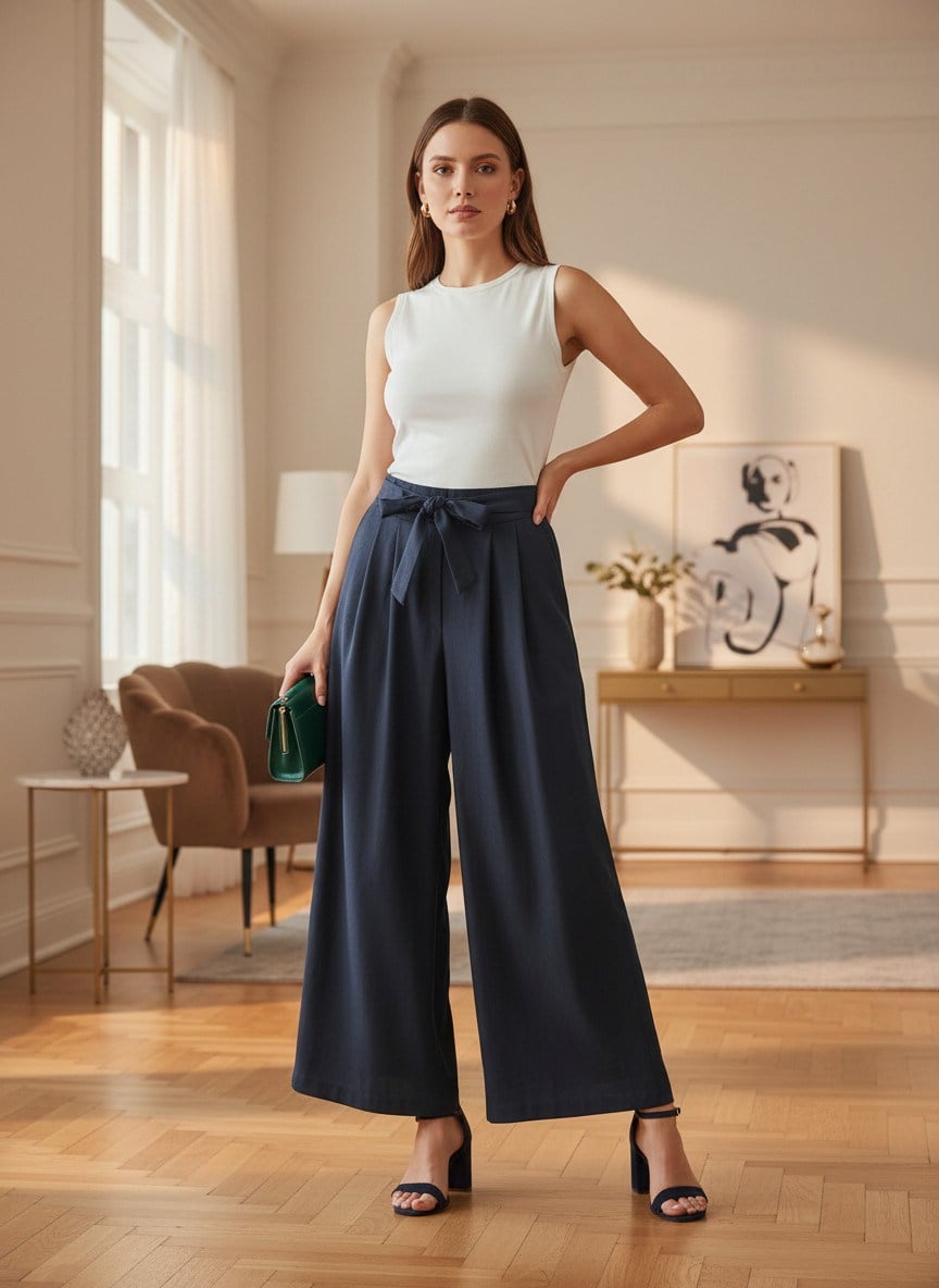 İKOLL Noira Denim Görünümlü Palazzo Pantolon
