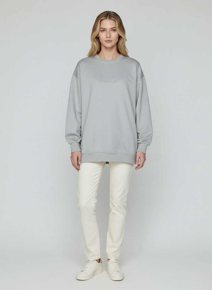 İKOLL  Nuvia True Icon Oversize Kadın Sweatshirt Açık Mavi