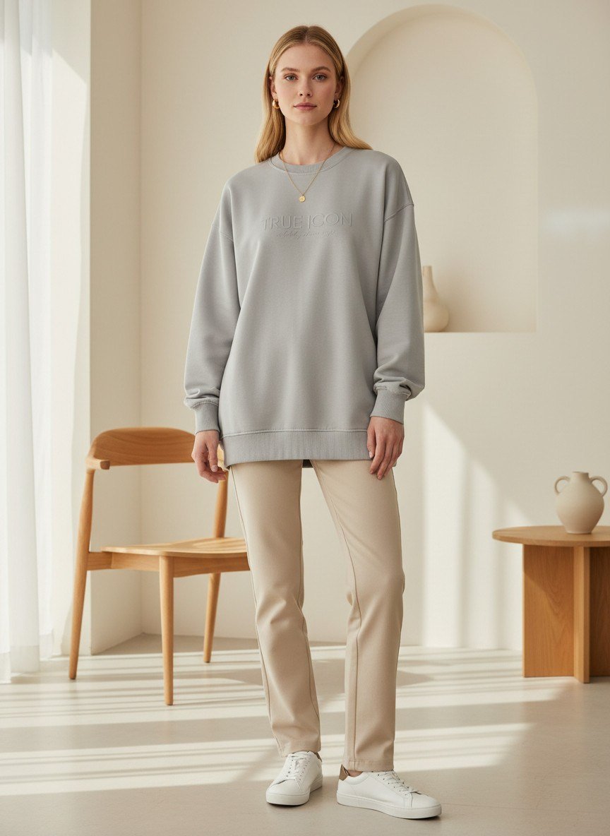 İKOLL  Nuvia True Icon Oversize Kadın Sweatshirt Açık Mavi