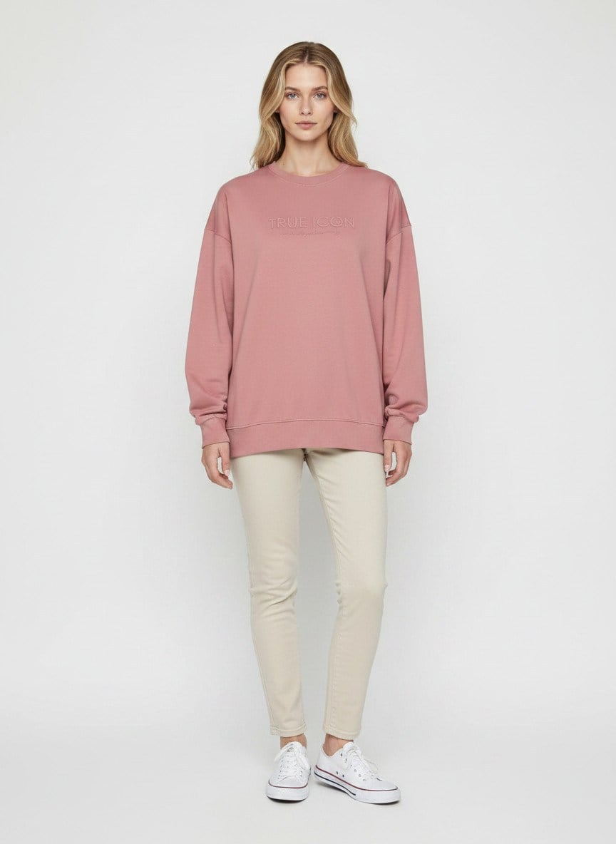 İKOLL  Nuvia True Icon Oversize Kadın Sweatshirt Pudra Rengi