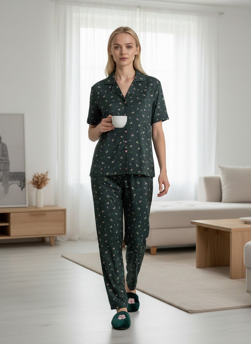 LADUREN – Elaris No:18 Set Kısa Kol, Düğmeli Kadın Pijama