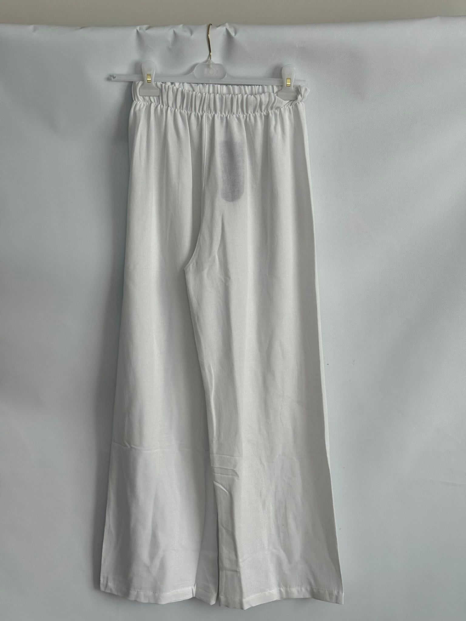 LADUREN Liora Beli Lastikli Beyaz Bol Paça Pantolon