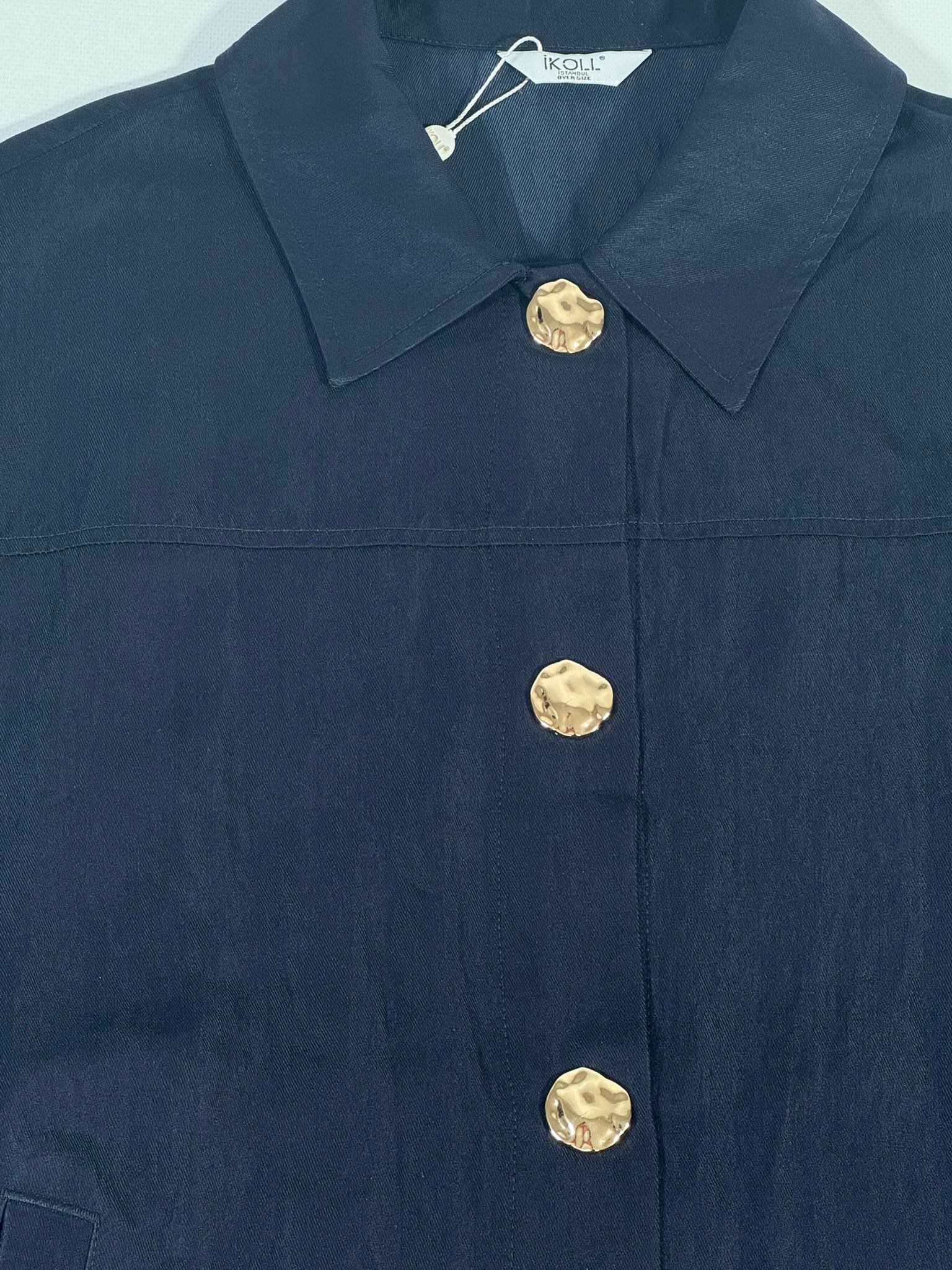Laduren Liora Gold Çıtçıtlı Denim Görünümlü Oversize Kadın Ceket