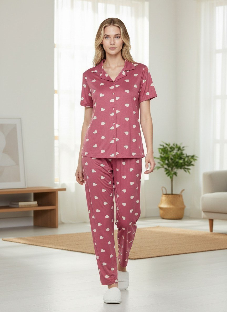 LADUREN – Seraphine No:21 Set Kısa Kol, Düğmeli, Kalpli Pijama