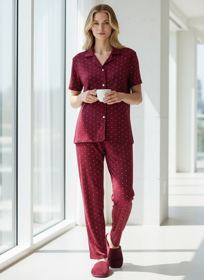 LADUREN VİRELLA NO:9 Kısa Kol Düğmeli Kadın Pijama