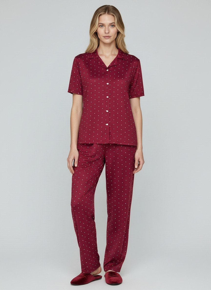 LADUREN VİRELLA NO:9 Kısa Kol Düğmeli Kadın Pijama