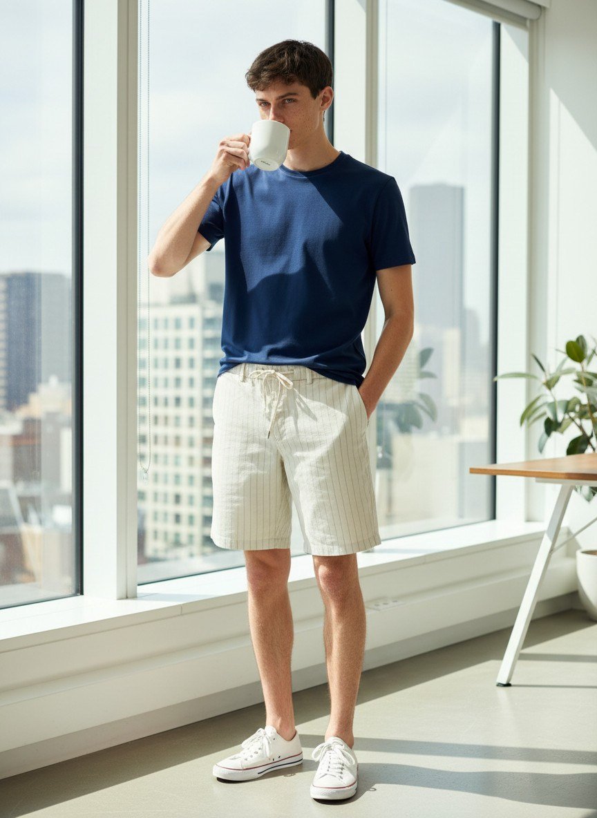 Laduren Volera Flow T-Shirt-Bisiklet Yaka-LACİVERT