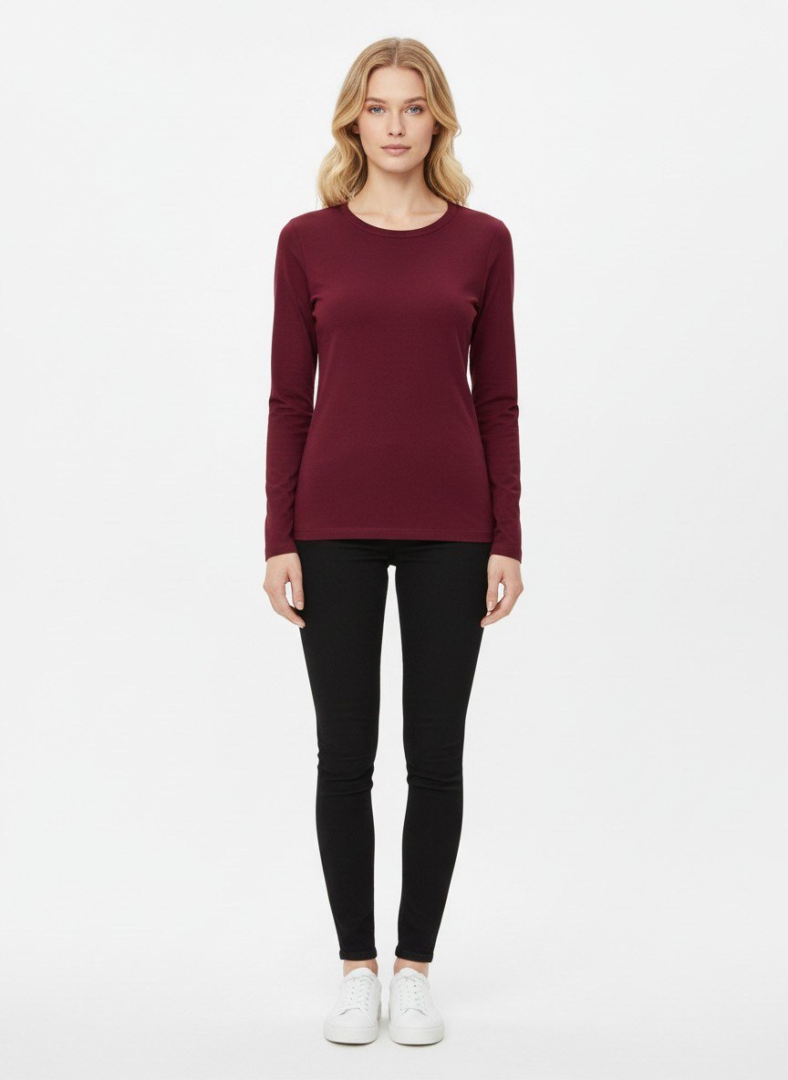 Uzun Kol Bisiklet Yaka Bordo Body