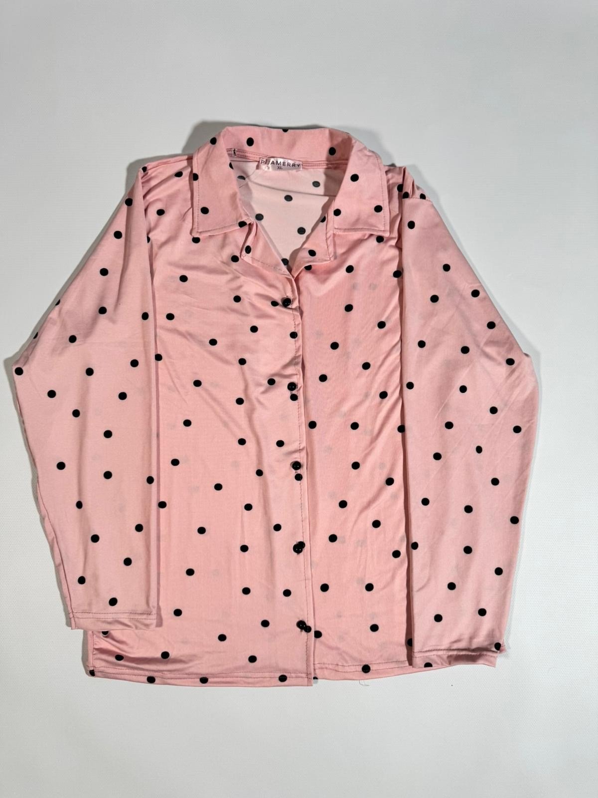 Uzun Kol Düğmeli Pembe Siyah Baskılı Pijama