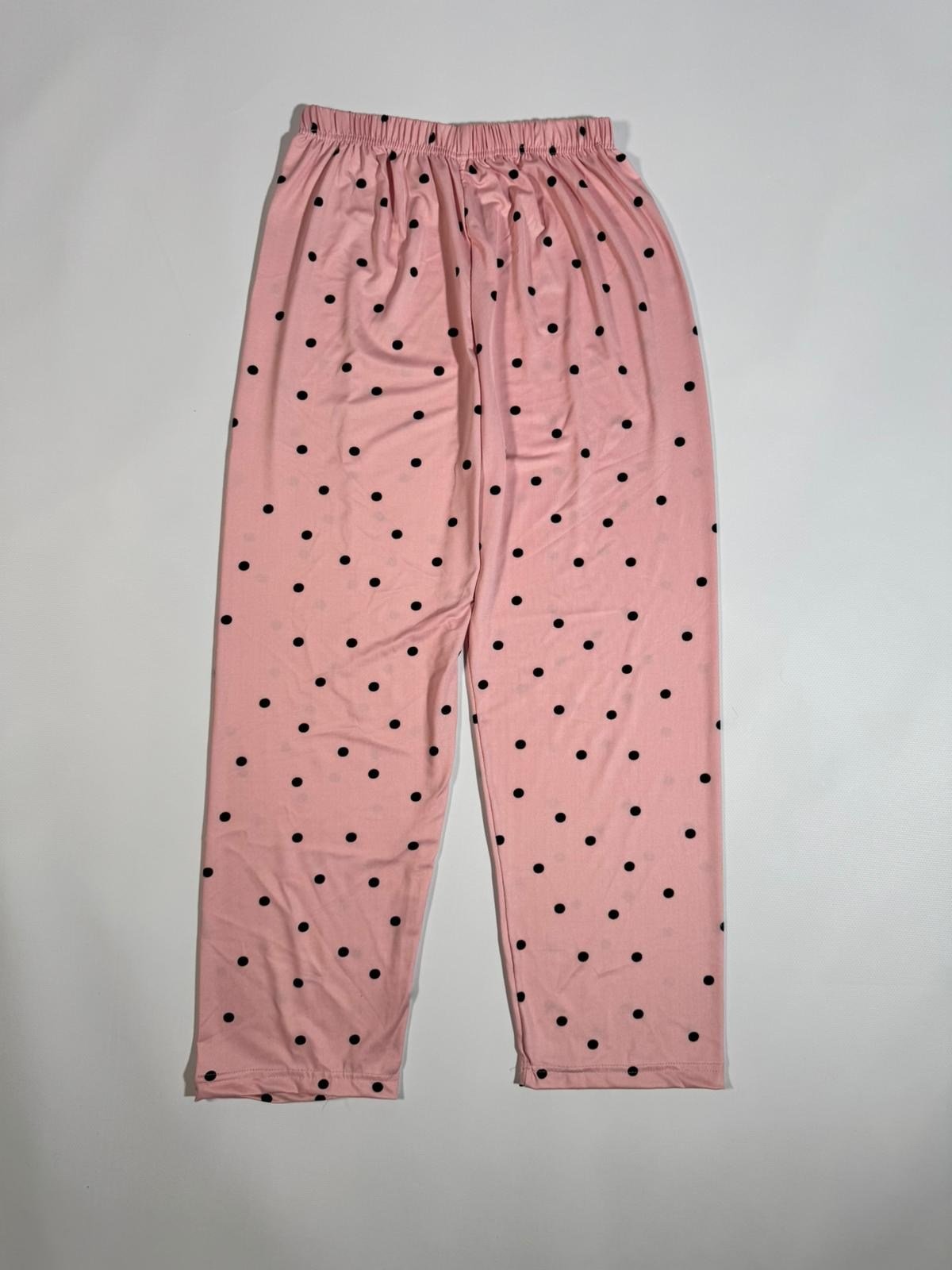 Uzun Kol Düğmeli Pembe Siyah Baskılı Pijama