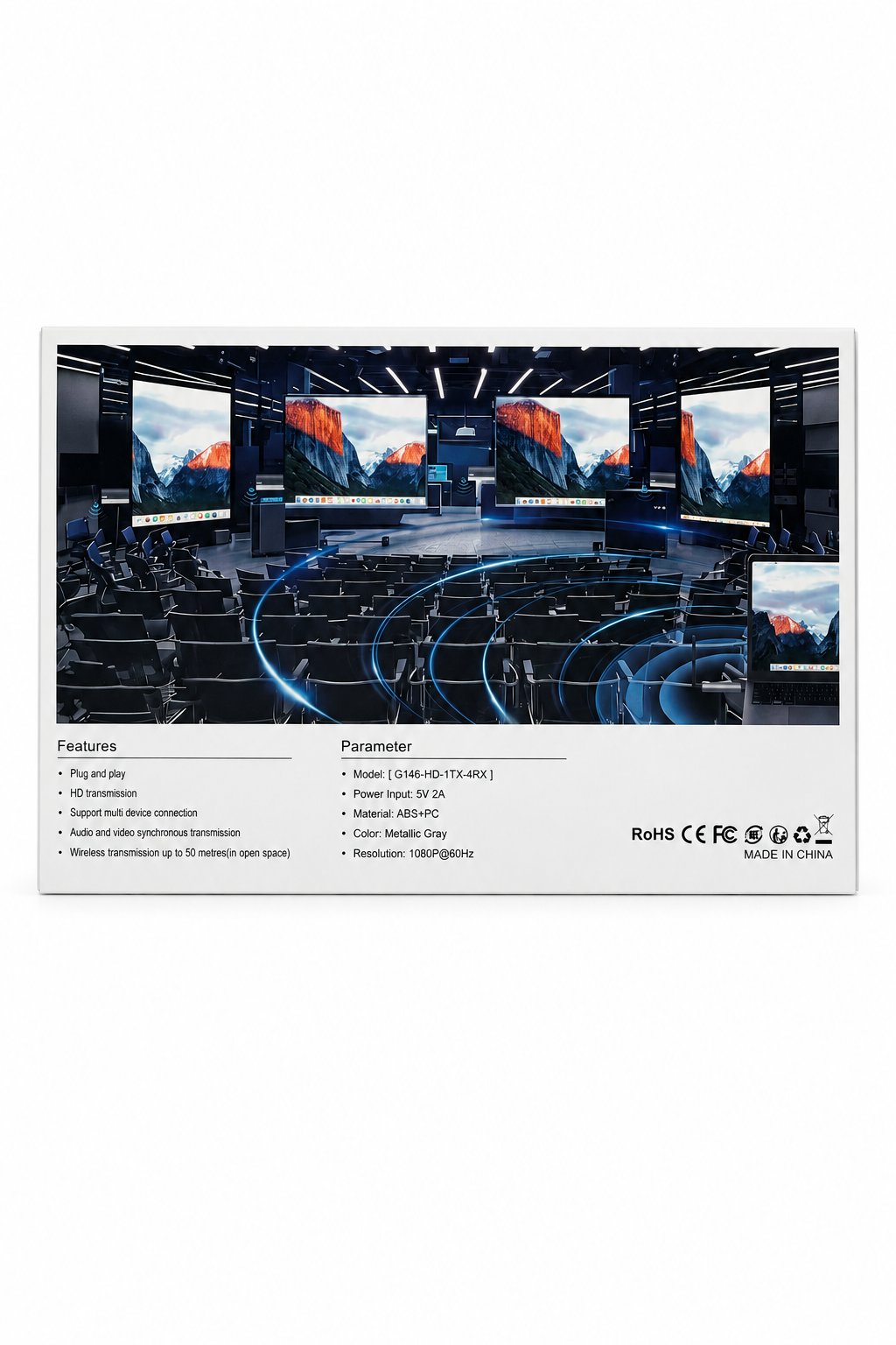 1-to-4 Wireless HD Transmitter & Receiver Kit G146 Çoklu Ekran Kablosuz HDMI Görüntü Aktarım Seti