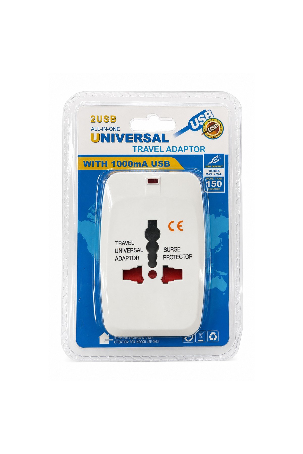 2 USB All In One Universal Seyahat Adaptörü With 1000mA USB