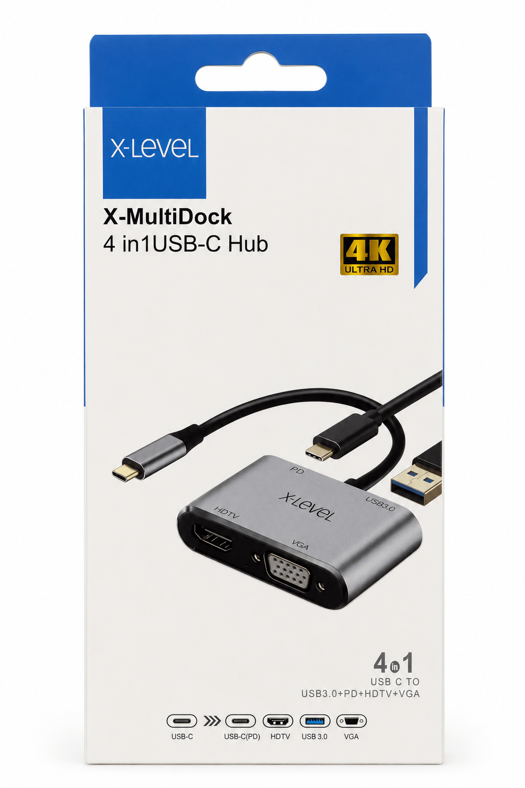 4 Port Type-C to 4K HDMI ve VGA Görüntü Aktarıcı Dönüştürücü Hub