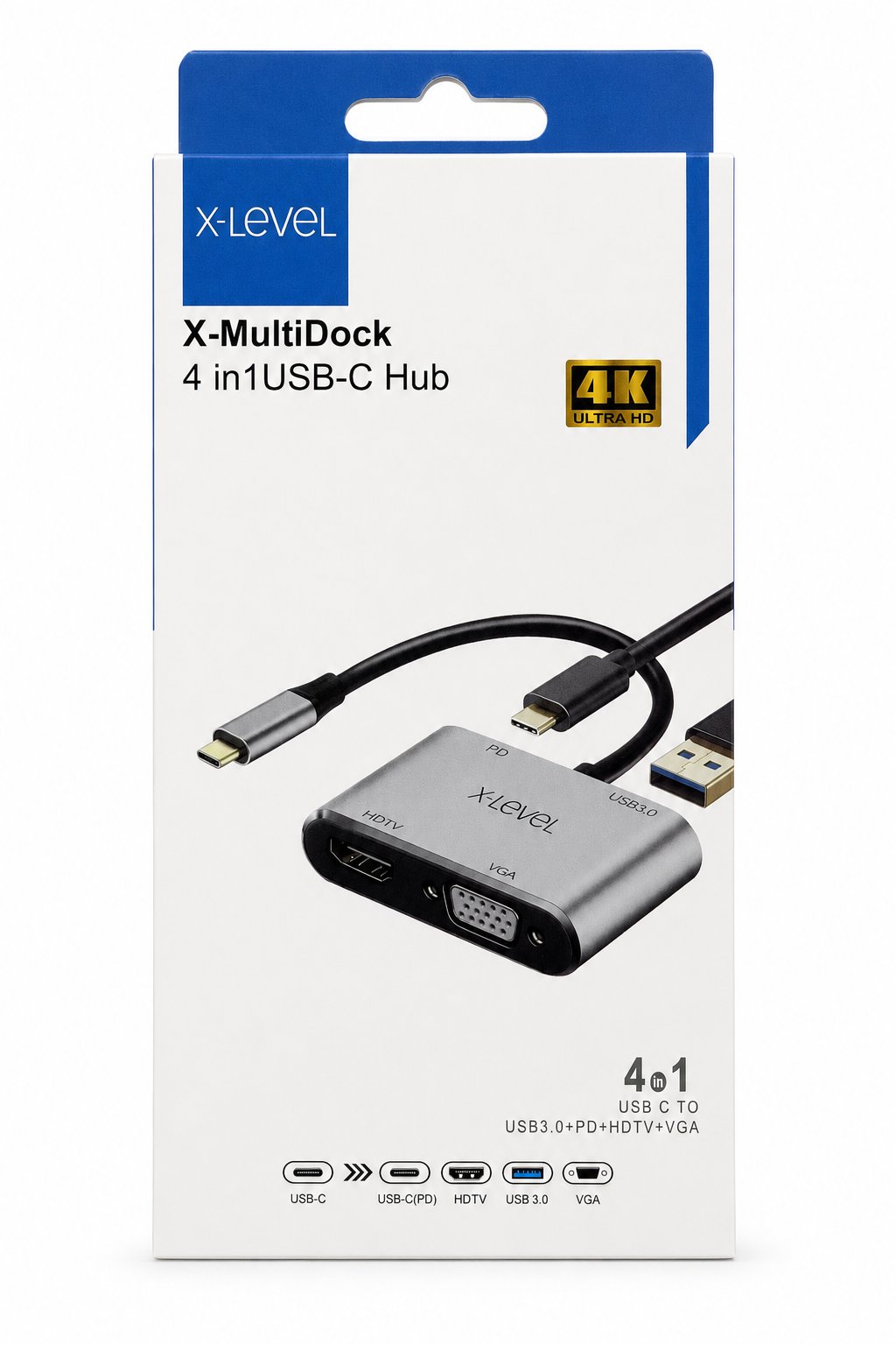 4 Port Type-C to 4K HDMI ve VGA Görüntü Aktarıcı Dönüştürücü Hub