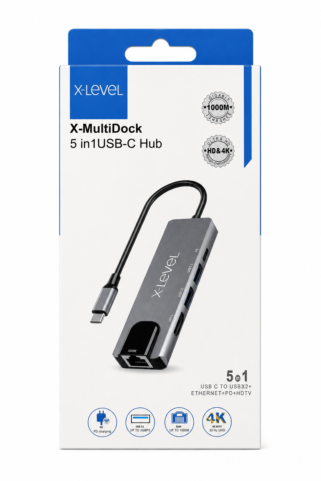 5 Port Type-C to 4K HDMI, Gigabit Ethernet ve 100W PD Hızlı Şarj Hub Adaptör