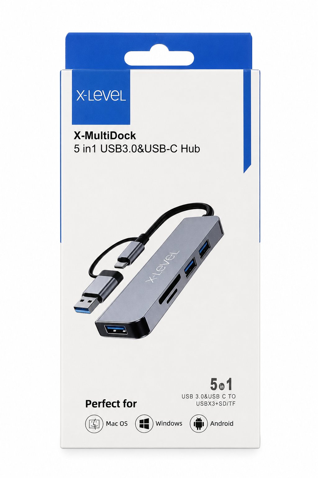 5 Port USB 3.0 ve Type-C Hub Çoklayıcı Adaptör (3x USB, SD/TF Kart, 5 Gbps)