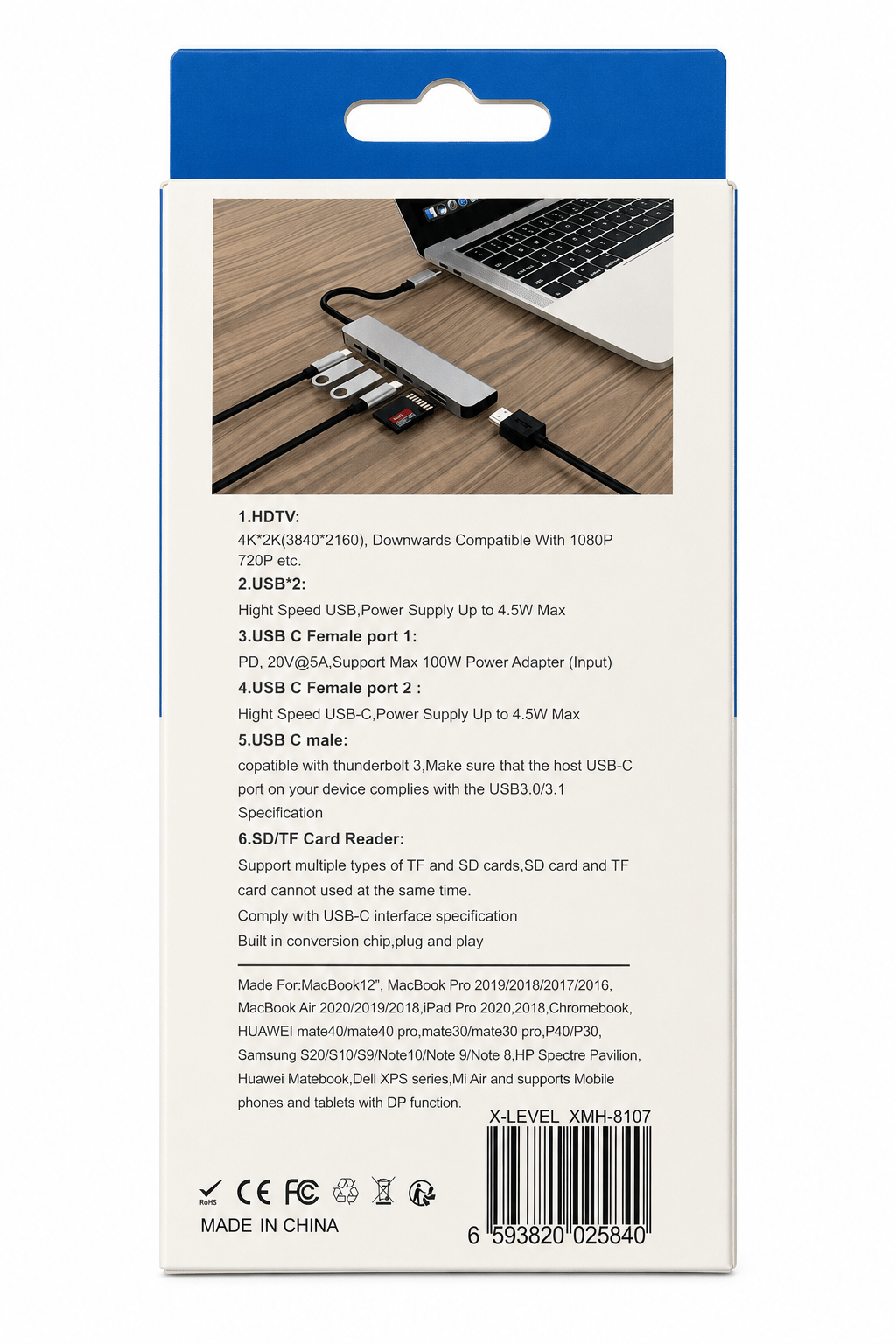 7 Port Type-C Hub Dönüştürücü (MacBook, iPad Uyumlu 100W)