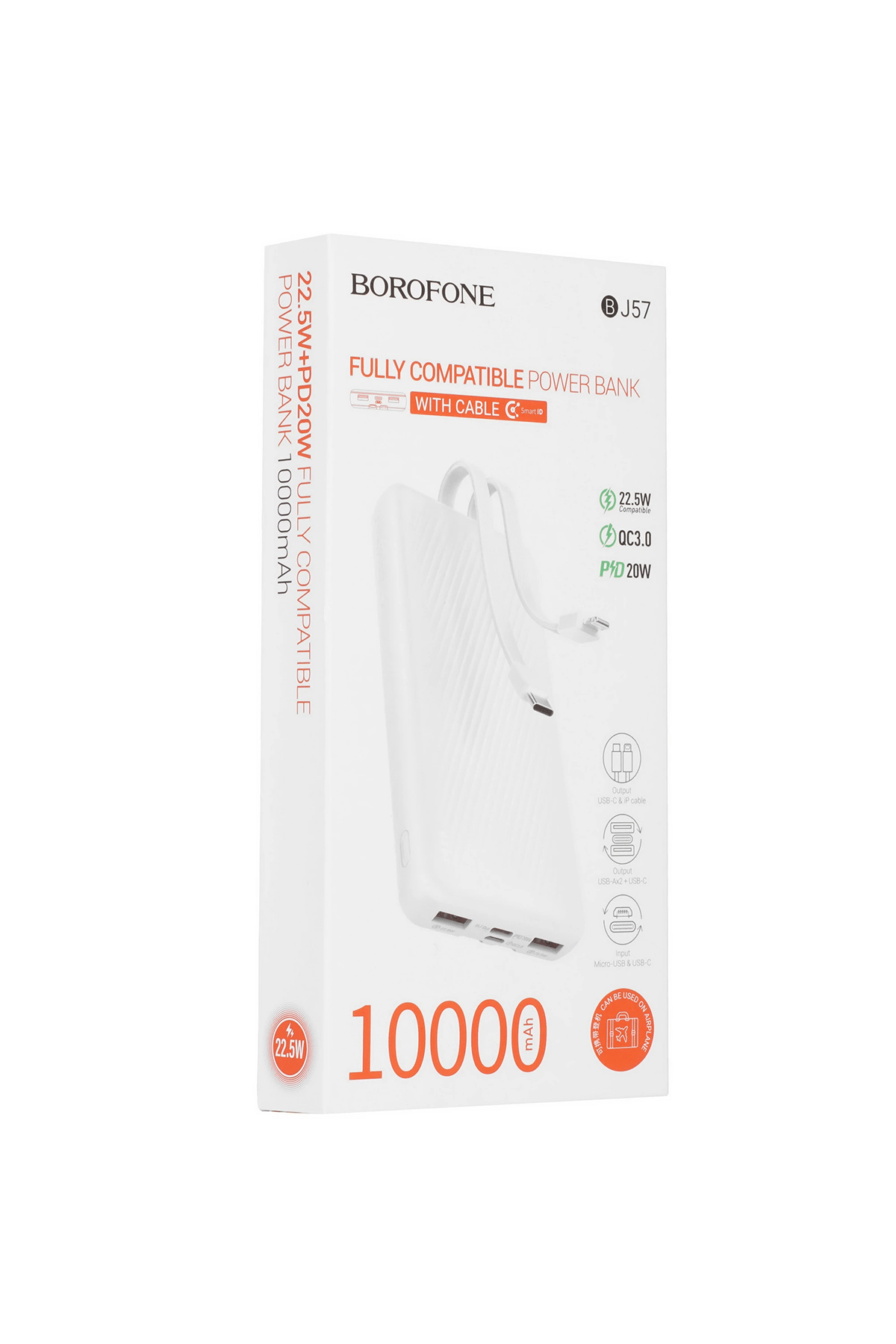 BOROFONE BJ57 22.5+PD20W KABLOLU 10000MAH POWERBANK BEYAZ