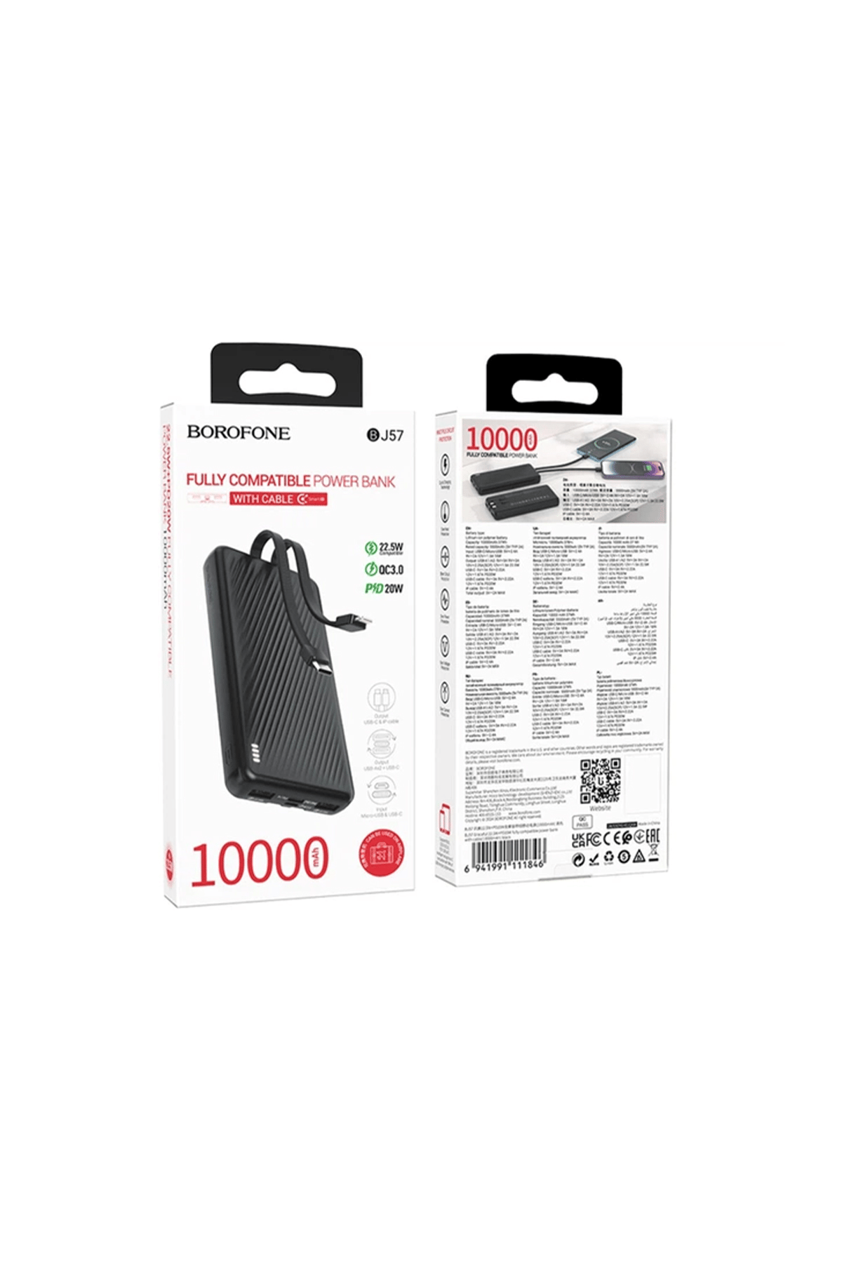 BOROFONE BJ57 22.5+PD20W KABLOLU 10000MAH POWERBANK SİYAH