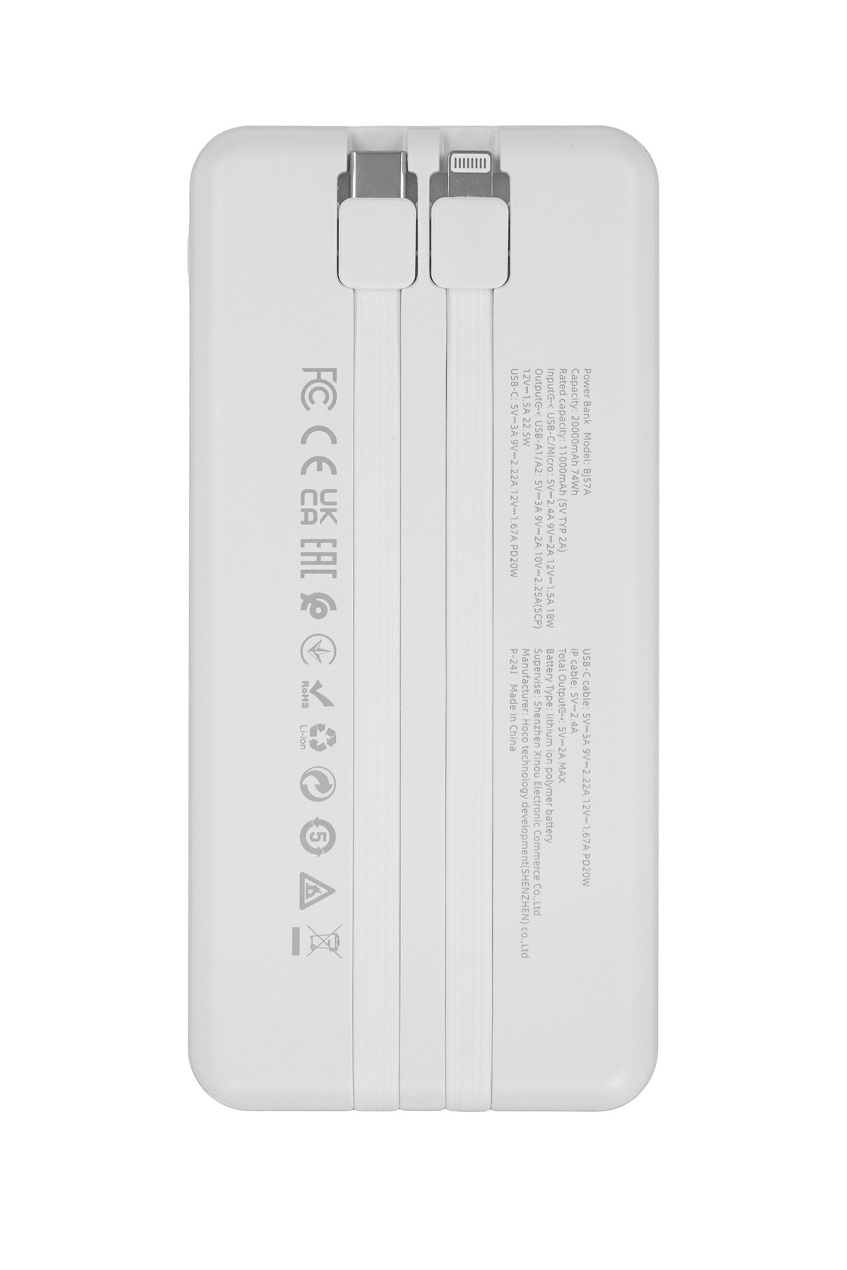 BOROFONE BJ57A 22.5+PD20W KABLOLU 20000MAH POWERBANK BEYAZ