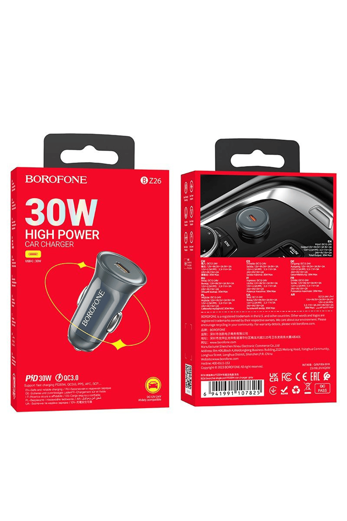 BOROFONE BZ26 PD30W ARAÇ ŞARJ GRİ