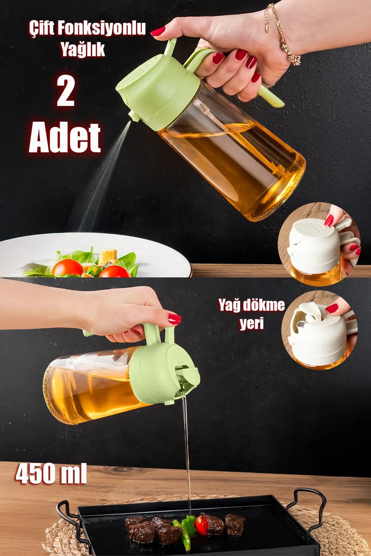 2 Adet Yağdanlık Limon Sirke Sos Vs Püskürtücü Çok Amaçlı Cam Sprey Şişe