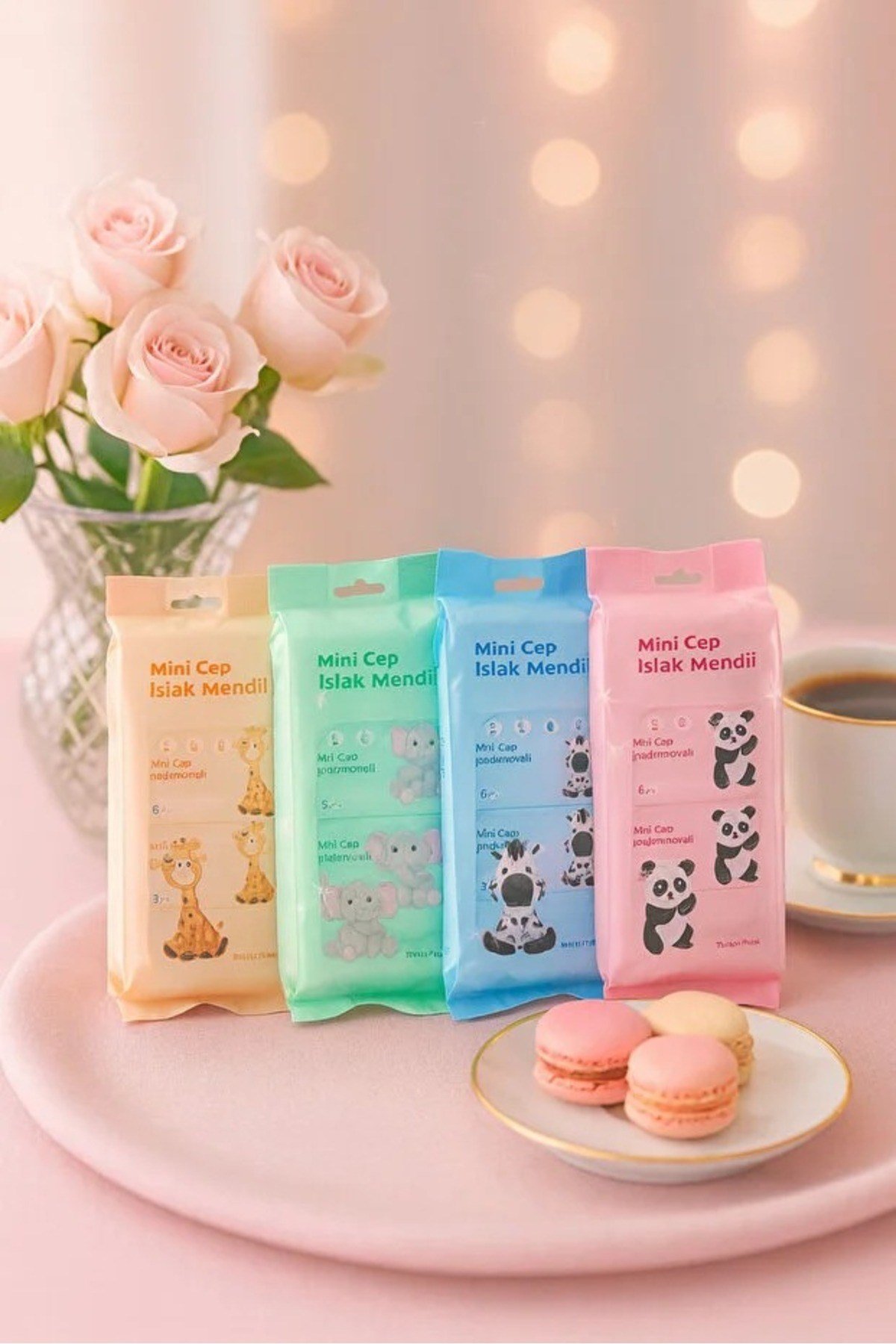 8 Mini Paket 8 Yapraklı Mini Cep Islak Mendili Toplam 64 adet Islak Mendil