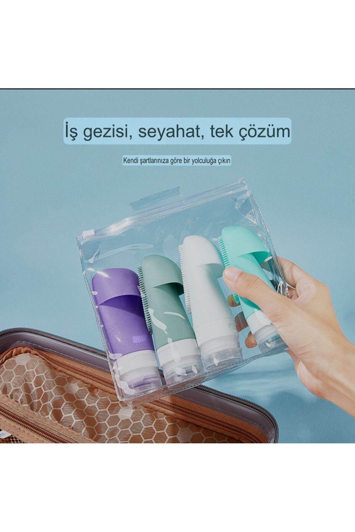 90 Ml 4'lü Askı Yeri ve Masaj Yeri Olan Doldurulabilir Krem Güneş Kremi Şampuan Vs Seyahat Kiti